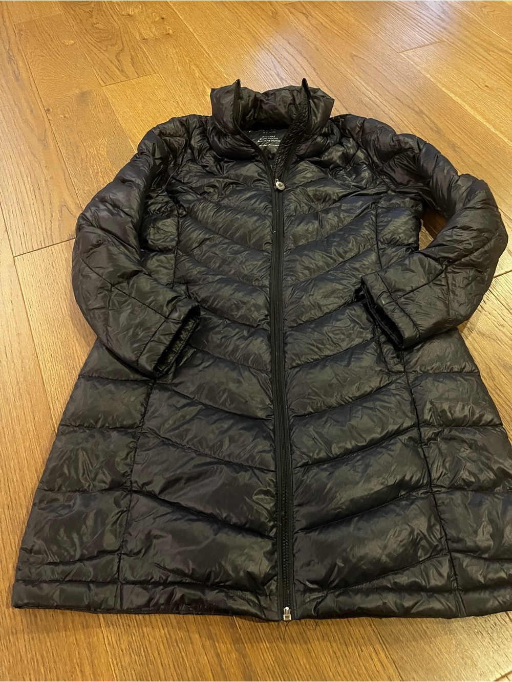 Women's Navy Blue Packable Down-Style Long Puffer Coat